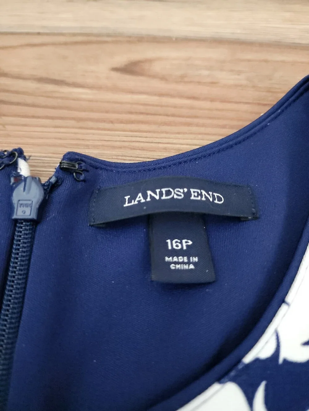 Lands' End Sleeveless Dress Women's 16 Petite Navy Blue Floral